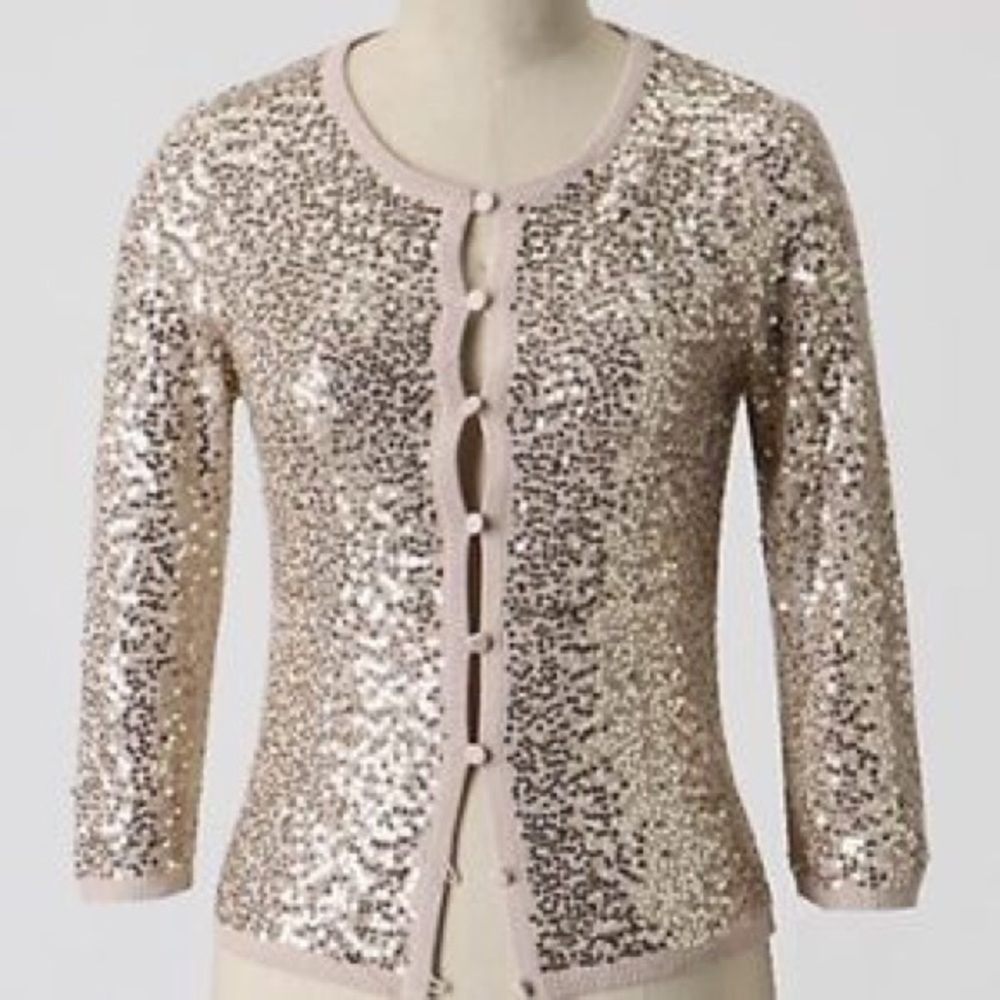 Gold Sequin Cardigan - Anthropologie
